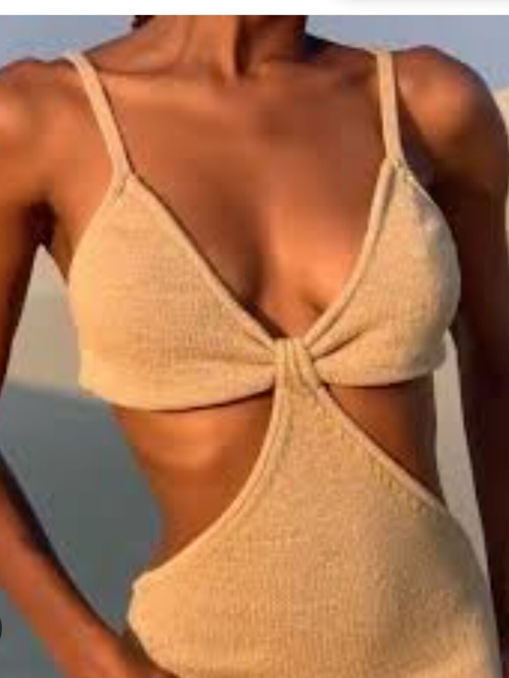 Revolve Cult Gaia Inspired Textured Beige Cutout Knit Top Cami Boho Festivalcore